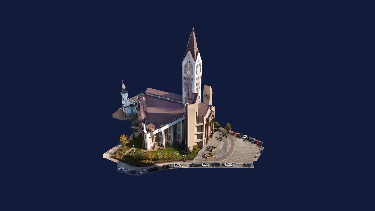 Exterior 3D model of the parish ensemble, produced by drone photogrammetry